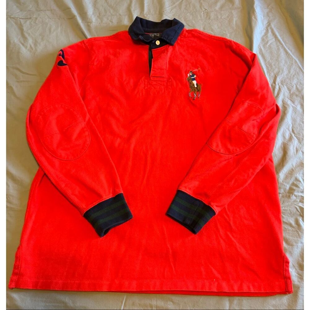 Polo Ralph Lauren Size Medium Rugby Orange Ref Flesh Pony Embroidered Vintage